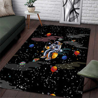 Funny Astronaut Fishing In Space Christmas Area Rug Xmas Holiday Patterns - Wonder Print Shop