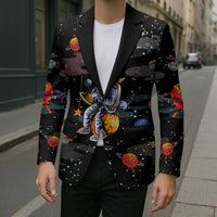 Funny Astronaut Fishing In Space Christmas Blazer Xmas Holiday Patterns - Wonder Print Shop