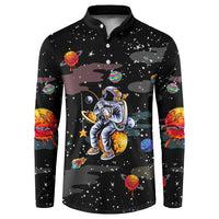 Funny Astronaut Fishing In Space Christmas Button Sweatshirt Xmas Holiday Patterns - Wonder Print Shop