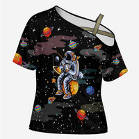 Funny Astronaut Fishing In Space Christmas Cross Shoulder Shirt Xmas Holiday Patterns - Wonder Print Shop
