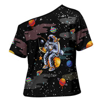 Funny Astronaut Fishing In Space Christmas Cross Shoulder Shirt Xmas Holiday Patterns - Wonder Print Shop