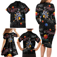 Funny Astronaut Fishing In Space Christmas Family Matching Long Sleeve Bodycon Dress and Hawaiian Shirt Xmas Holiday Patterns - Wonder Print Shop