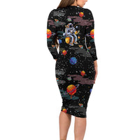 Funny Astronaut Fishing In Space Christmas Family Matching Long Sleeve Bodycon Dress and Hawaiian Shirt Xmas Holiday Patterns - Wonder Print Shop