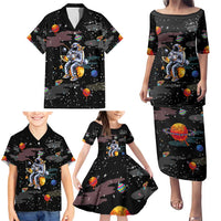 Funny Astronaut Fishing In Space Christmas Family Matching Puletasi and Hawaiian Shirt Xmas Holiday Patterns - Wonder Print Shop