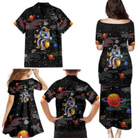 Funny Astronaut Fishing In Space Christmas Family Matching Puletasi and Hawaiian Shirt Xmas Holiday Patterns - Wonder Print Shop