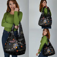 Funny Astronaut Fishing In Space Christmas Grocery Bag Xmas Holiday Patterns - Wonder Print Shop