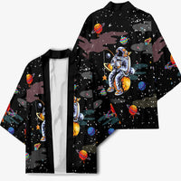 Funny Astronaut Fishing In Space Christmas Kimono Xmas Holiday Patterns - Wonder Print Shop