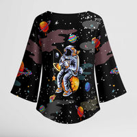 Funny Astronaut Fishing In Space Christmas Kimono Sleeve Blouse Xmas Holiday Patterns - Wonder Print Shop