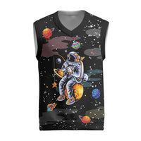 Funny Astronaut Fishing In Space Christmas Knitted V-Neck Vest Xmas Holiday Patterns - Wonder Print Shop