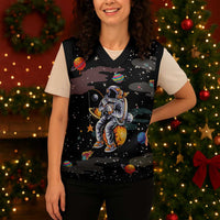 Funny Astronaut Fishing In Space Christmas Knitted V-Neck Vest Xmas Holiday Patterns - Wonder Print Shop