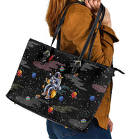 Funny Astronaut Fishing In Space Christmas Leather Tote Bag Xmas Holiday Patterns - Wonder Print Shop