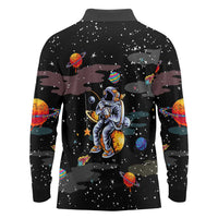 Funny Astronaut Fishing In Space Christmas Long Sleeve Polo Shirt Xmas Holiday Patterns - Wonder Print Shop