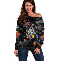 Funny Astronaut Fishing In Space Christmas Off Shoulder Sweater Xmas Holiday Patterns - Wonder Print Shop