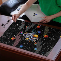 Funny Astronaut Fishing In Space Christmas Puzzle Xmas Holiday Patterns - Wonder Print Shop
