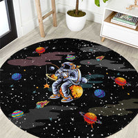 Funny Astronaut Fishing In Space Christmas Round Carpet Xmas Holiday Patterns - Wonder Print Shop