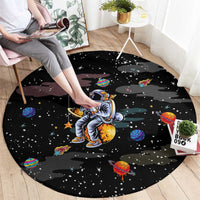 Funny Astronaut Fishing In Space Christmas Round Carpet Xmas Holiday Patterns - Wonder Print Shop