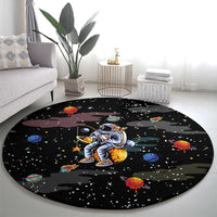 Funny Astronaut Fishing In Space Christmas Round Carpet Xmas Holiday Patterns - Wonder Print Shop