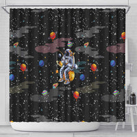 Funny Astronaut Fishing In Space Christmas Shower Curtain Xmas Holiday Patterns - Wonder Print Shop