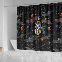 Funny Astronaut Fishing In Space Christmas Shower Curtain Xmas Holiday Patterns - Wonder Print Shop