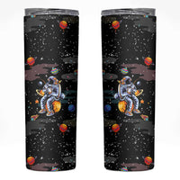 Funny Astronaut Fishing In Space Christmas Skinny Tumbler Xmas Holiday Patterns - Wonder Print Shop