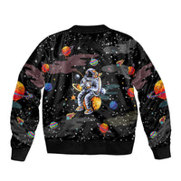 Funny Astronaut Fishing In Space Christmas Sleeve Zip Bomber Jacket Xmas Holiday Patterns - Wonder Print Shop