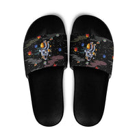 Funny Astronaut Fishing In Space Christmas Slide Sandals Xmas Holiday Patterns - Wonder Print Shop