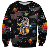 Funny Astronaut Fishing In Space Christmas Sweatshirt Xmas Holiday Patterns - Wonder Print Shop