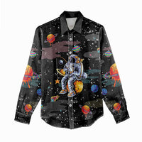 Funny Astronaut Fishing In Space Christmas Women Casual Shirt Xmas Holiday Patterns - Wonder Print Shop