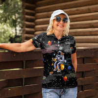 Funny Astronaut Fishing In Space Christmas Women Polo Shirt Xmas Holiday Patterns - Wonder Print Shop