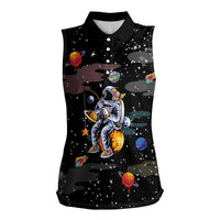 Funny Astronaut Fishing In Space Christmas Women Sleeveless Polo Shirt Xmas Holiday Patterns - Wonder Print Shop