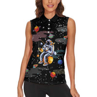 Funny Astronaut Fishing In Space Christmas Women Sleeveless Polo Shirt Xmas Holiday Patterns - Wonder Print Shop