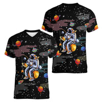Funny Astronaut Fishing In Space Christmas Women V-Neck T-Shirt Xmas Holiday Patterns - Wonder Print Shop