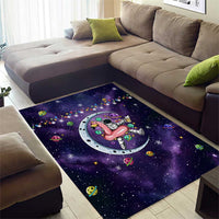 Funny Astronauts Sit On Flamingo Christmas Area Rug Xmas Holiday Patterns - Wonder Print Shop