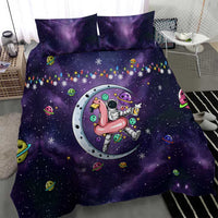 Funny Astronauts Sit On Flamingo Christmas Bedding Set Xmas Holiday Patterns - Wonder Print Shop