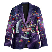 Funny Astronauts Sit On Flamingo Christmas Blazer Xmas Holiday Patterns - Wonder Print Shop