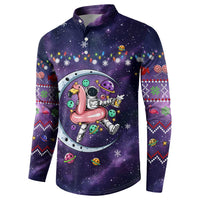 Funny Astronauts Sit On Flamingo Christmas Button Sweatshirt Xmas Holiday Patterns - Wonder Print Shop