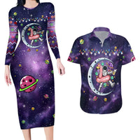 Funny Astronauts Sit On Flamingo Christmas Couples Matching Long Sleeve Bodycon Dress and Hawaiian Shirt Xmas Holiday Patterns - Wonder Print Shop