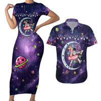 Funny Astronauts Sit On Flamingo Christmas Couples Matching Short Sleeve Bodycon Dress and Hawaiian Shirt Xmas Holiday Patterns - Wonder Print Shop