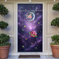 Funny Astronauts Sit On Flamingo Christmas Door Cover Xmas Holiday Patterns - Wonder Print Shop