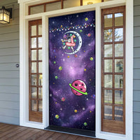 Funny Astronauts Sit On Flamingo Christmas Door Cover Xmas Holiday Patterns - Wonder Print Shop