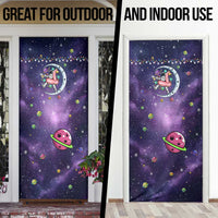 Funny Astronauts Sit On Flamingo Christmas Door Cover Xmas Holiday Patterns - Wonder Print Shop