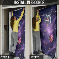 Funny Astronauts Sit On Flamingo Christmas Door Cover Xmas Holiday Patterns - Wonder Print Shop