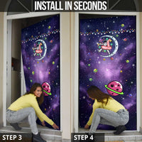 Funny Astronauts Sit On Flamingo Christmas Door Cover Xmas Holiday Patterns - Wonder Print Shop