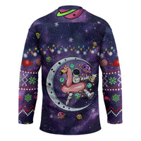 Funny Astronauts Sit On Flamingo Christmas Hockey Jersey Xmas Holiday Patterns - Wonder Print Shop