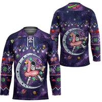 Funny Astronauts Sit On Flamingo Christmas Hockey Jersey Xmas Holiday Patterns - Wonder Print Shop