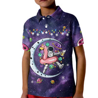 Funny Astronauts Sit On Flamingo Christmas Kid Polo Shirt Xmas Holiday Patterns - Wonder Print Shop
