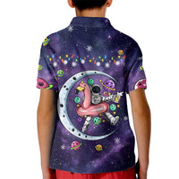 Funny Astronauts Sit On Flamingo Christmas Kid Polo Shirt Xmas Holiday Patterns - Wonder Print Shop