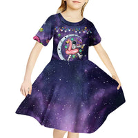 Funny Astronauts Sit On Flamingo Christmas Kid Short Sleeve Dress Xmas Holiday Patterns - Wonder Print Shop