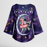 Funny Astronauts Sit On Flamingo Christmas Kimono Sleeve Blouse Xmas Holiday Patterns - Wonder Print Shop