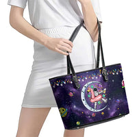 Funny Astronauts Sit On Flamingo Christmas Leather Tote Bag Xmas Holiday Patterns - Wonder Print Shop